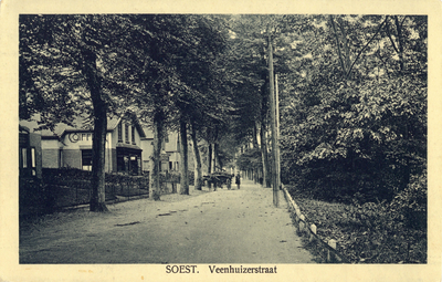 14547 Gezicht in de Veenhuizerstraat met bebouwing en rijen bomen te Soestdijk (gemeente Soest).N.B. De straatnaam ...